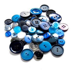 Blue Buttons Mix Lot x 60 - Vintage Sewing Supplies