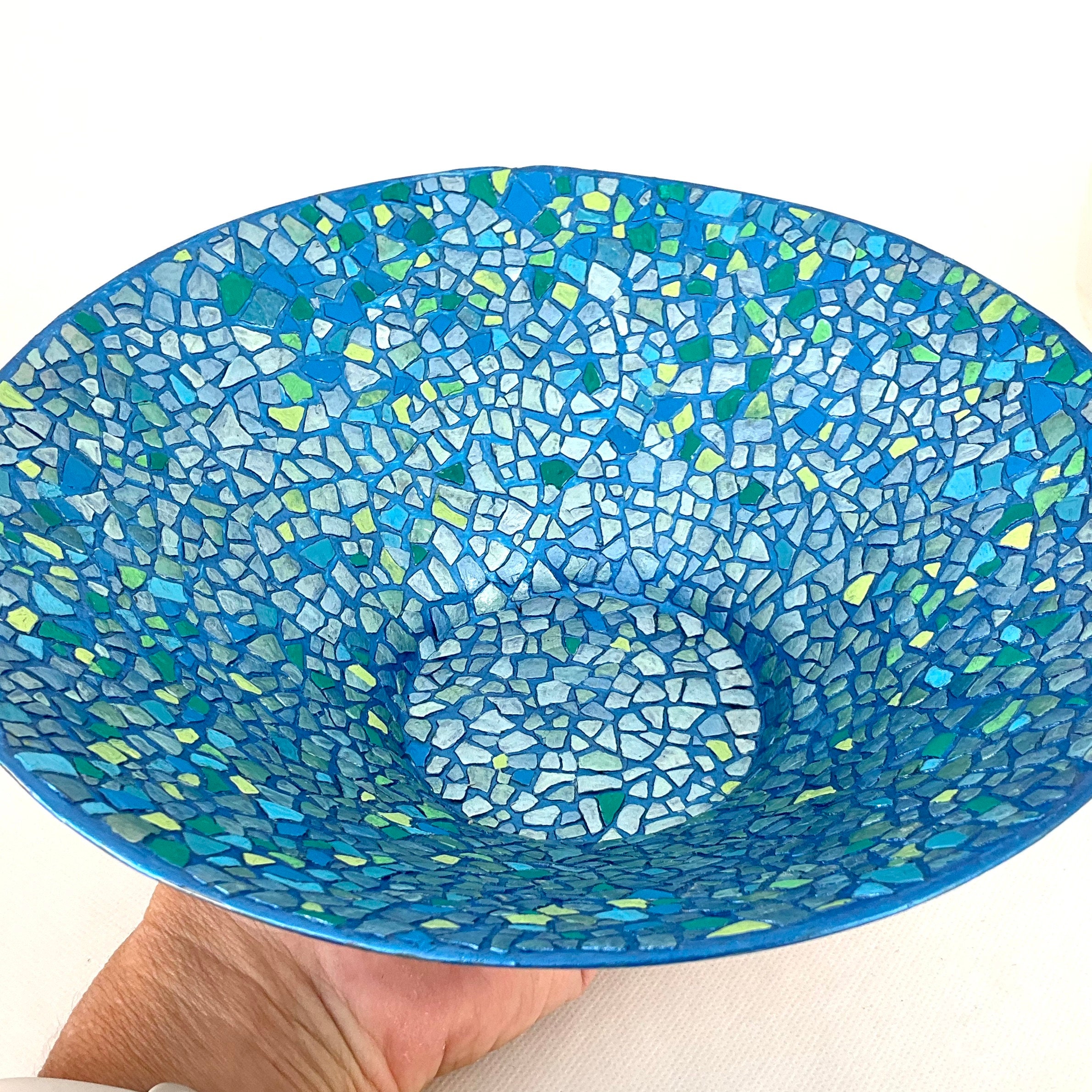 Upcycled Blue Mosaic Bowl in Eggshell - Fruit or Trinket