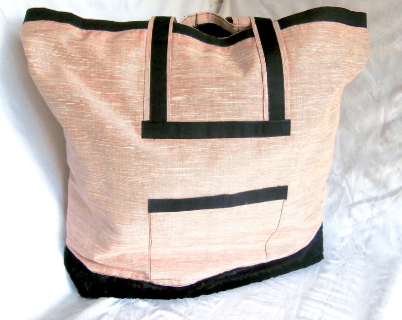 Pink Shopping Bag Repurposed Vintage Pink Silk Fabric Large Shopping Tote