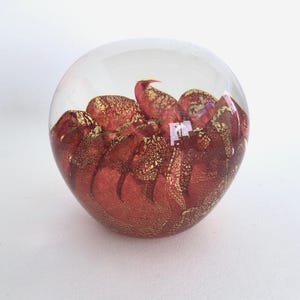 Glass Paperweight - Red and Gold- Vintage Desktop Accessories