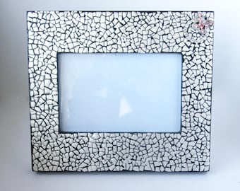 Eggshell Mosaic Photo Frame - Decorative Black and White Picture Frame