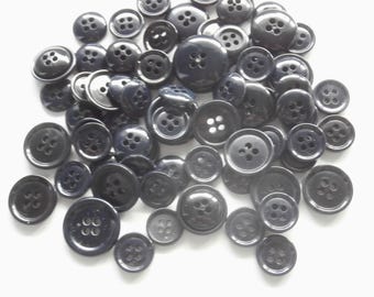 Lot 6 Boutons Vintage Années 50 - Plastique Bleu Lavande - 25 Mm - Nid 4 Trous - Pour Couture/artisanat