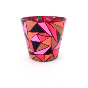 Upcycled Tea Light Holder - Glass Candle Holder with Hand Painted Mosaic