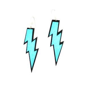 80s style lightning glitter blue earrings