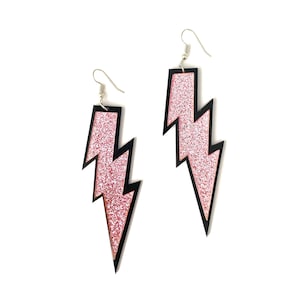 80s style lightning glitter light pink earrings