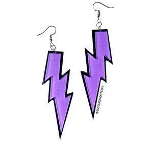 80s style lightning earrings  purple glitter