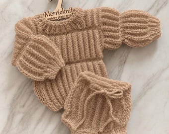 14 colours Hand Knit Alpaca Baby Bubble Sweater & Bloomers Set: Newborn Photo Prop