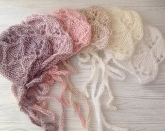 NEW! Lace knit newborn bonnet, baby bonnet, Hats, Redy to ship, Handmade