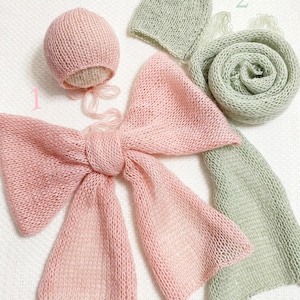 Newborn wrap set Knit Mohair wrap and bonnet Newborn Photography set Newborn classic knit bonnet and matching wrap Long Wrap for Photo Props