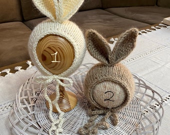 Knit Bunny hat Bunny bonnet Rabbit hat Rabbit bonnet Bunny bonnet Pink Alpaca Newborn Bunny Stuffy Easter Newborn Prop Alpaca bunny hat RTS