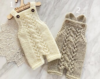 Knit Newborn Romper: Unisex Cable Knit Dungarees, Photo Prop (RTS)