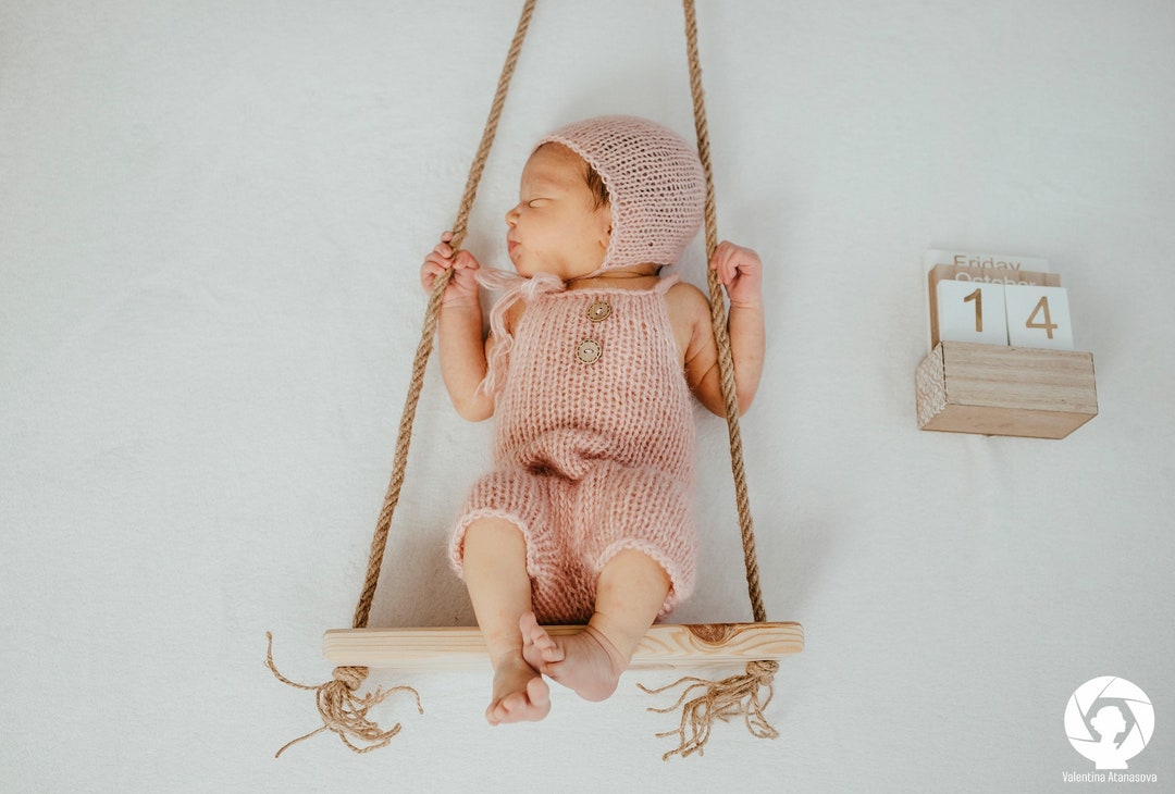 Wooden Prop Swing for Newborn Photographers Wooden Swing, Macrame Rope