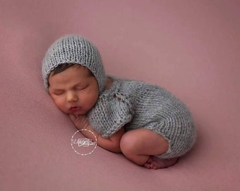 25 colors Newborn prop baby outfit set Newborn onesie set Romper Bodysuit Bonnet Newborn Photography Set Knit Baby Set Body and bonnet RTS