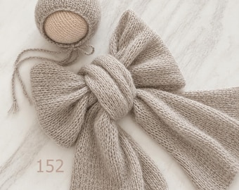 4 Colors Knit Mohair Newborn Bonnet and Wrap Set: Photo Prop