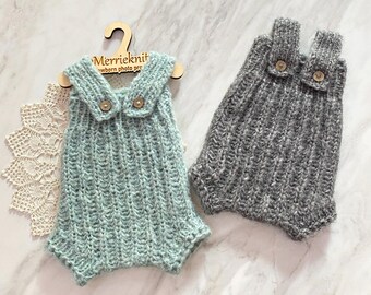 Newborn Alpaca Knit Romper, Photography Prop Dungarees, Baby Boy Outfit