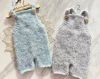 Knit Mohair Newborn Romper: Handmade Baby Photo Prop Light grey and Light blue