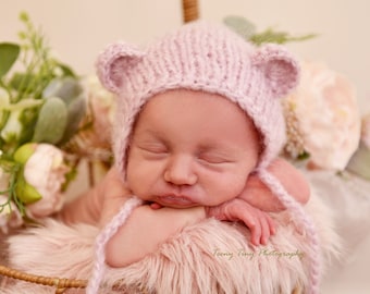 Newborn Alpaca Bear bonnet Newborn Photo Prop Baby Animals hat Fluffiest Hat Bear hat Hats for Babies Knit Baby Hat Knitting bear bonnet RTS