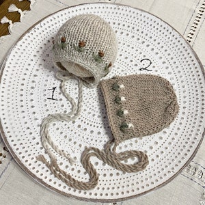 Newborn Knitted Embroidered Alpaca Bonnet Newborn Bonnet Alpaca Bonnet Embroidery flower bonnet Newborn photography props RTS