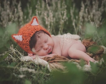 Knit Fox hat Newborn hat Newborn fox hat Knit Newborn knit  Hat with ears Ears Photo prop Animal Animal hat RTS