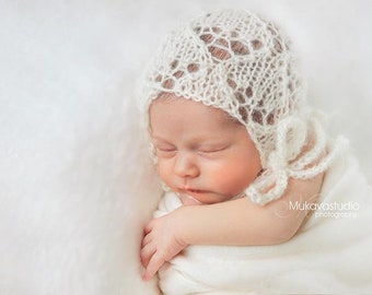 Newborn baby unisex lace hat,Knit bonnet, Newborn hat,Photo prop, Knit hat, Baby, Bonnet, Soft yarn, Mohair, Photography bonnet, 5 colors,