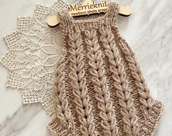 Knit Newborn Romper: Unisex Cable Knit Dungarees, Photo Prop (RTS)