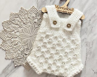 Knit Newborn Romper: Unisex Cable Knit Dungarees, Photo Prop (RTS)