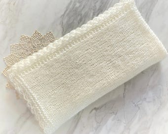 Knitted Newborn Photo Prop Blanket, Soft Mohair Backdrop, Scalloped Edge, Pastel Shades