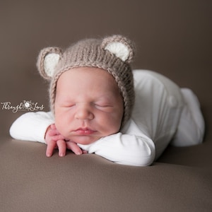Newborn Bear hat Newborn baby knit hat Bear hat Photo prop Bear bonnet Mohair yarn Beige hat Bear knitting hat Animal BearRTS
