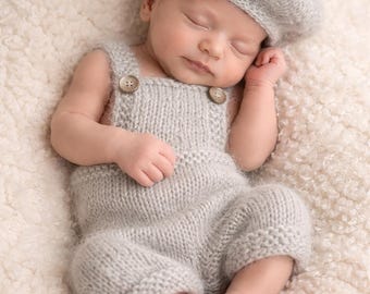 3 colors Knit Newborn Romper and Beret Photo Prop Set