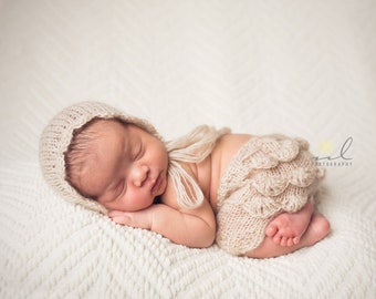 Newborn mohair set Knit newborn set Knit hat Knit shorts Photo propset Christening Photography prop Newborn baby girl prop set RTS