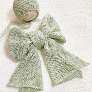 12 colors Knit Mohair wrap and bonnet Newborn Photography set Newborn classic knit bonnet and matching wrap Long Wrap for Photo Props RTS