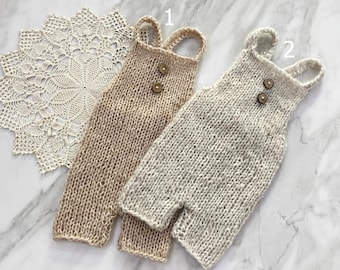 Knit Newborn Romper: Unisex Cable Knit Dungarees, Photo Prop (RTS)