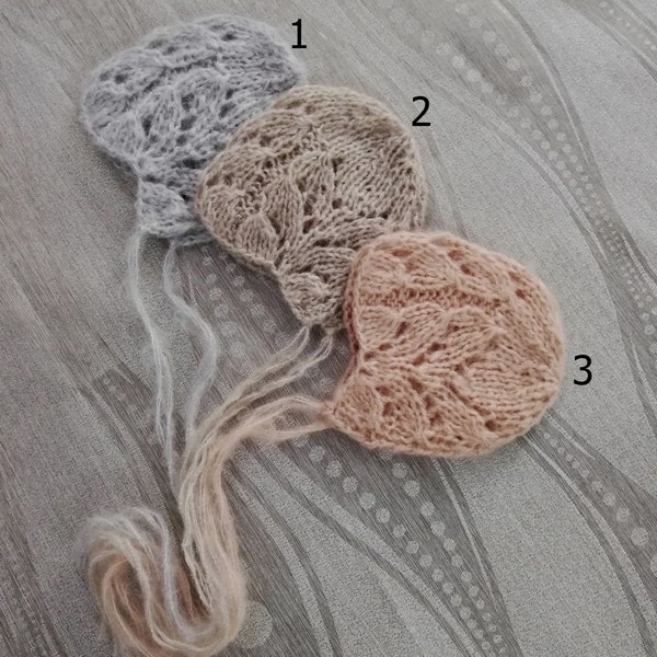 Newborn mohair bonnet Newborn photography hat Lace Baby hat Baby bonnet Classic lace bonnet Newborn photography props Powder pink Tan Gray