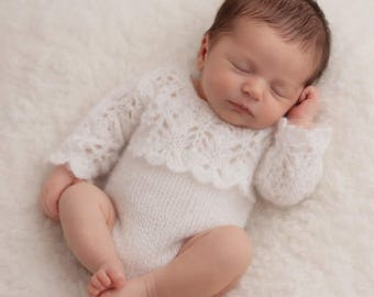 Knit Mohair Lace Newborn Bodysuit - Photo Prop Romper