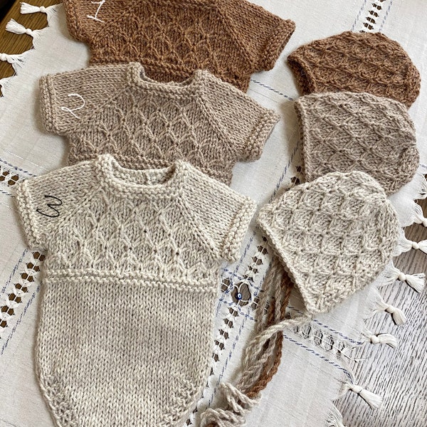 Conjunto de traje de bebé de utilería para recién nacido Conjunto de onesie de alpaca para recién nacidos Conjunto de mameluco Body Bonnet Conjunto de fotografía para recién nacidos Cuerpo y capó 3 colores RTS