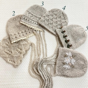 Newborn Knitted  Bonnet Newborn Bonnet Knit Baby Bonnet Photo prop bonnets Embroidery flower bonnet Newborn photography props Alpaca Mohair
