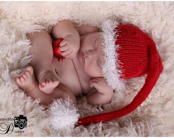 Newborn Santa Hat: Christmas Elf, Photography Prop, Red and White