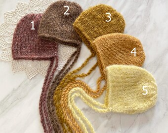 Hand-Knit Newborn Alpaca Bonnet: Autumn Photo Prop Photography Accessory