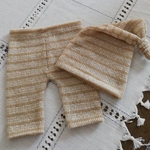 Newborn striped set Stretch set Pants Sleepy hat Photography prop Newborn photo prop set Fabric baby set Stocking hat and pants Knot hat RTS