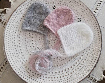 Newborn mohair bonnet Newborn knit bonnet Knit mohair bonnet Newborn photo prop Classic knit mohair bonnet 10 colours Newborn prop bonnets