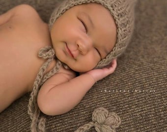 Newborn hat ,Hat beige,Knit, Pixie, Bonnet,Photo prop ,Baby christening,Baby knit hat,newborn knit hat,unisex baby hat