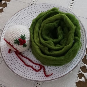 Christmas set Newborn Christmas Set Christmas embroidery bonnet Newborn hat Christmas Wool fluff Photography prop RTS