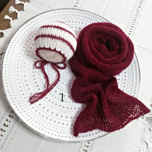 Christmas Mohair wrap and bonnet Newborn Photography Newborn classic knit bonnet and matching wrap Baby photo prop Stretch knit newborn wrap