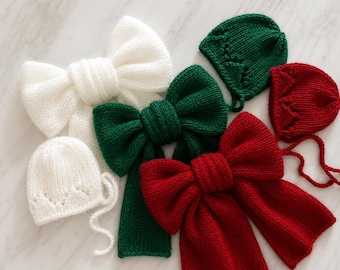 Christmas set Knit Mohair Newborn Bonnet and Wrap Set: Photo Prop