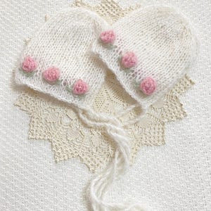 Newborn Knitted Embroidered Bonnets Newborn Bonnet Baby knitted flower Bonnet Embroidery flower bonnet Newborn photography props RTS