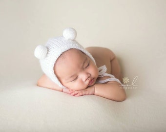 Bear hat Newborn baby knit hat Photo prop hat Christening Gray Crazy yarn Animal bonnet Fluffy angora newborn bonnet Animal hat Bear hat RTS