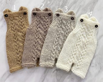 Knit Newborn Romper: Unisex Cable Knit Dungarees, Photo Prop (RTS)