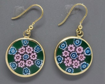 18mm Murano Millefiori Earrings 24K Gold Plated Italian Sterling Silver - GPBGh