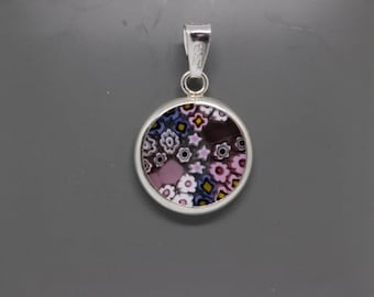 14mm Murano Millefiori Lampwork Glass Pendant 925 Stamped Italian Sterling Silver PKG1h