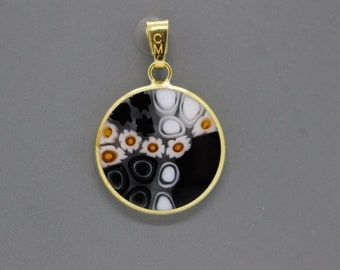 18mm Authentic Murano Millefiori Pendant 24K Italian Gold Plated Sterling Silver - BORGg